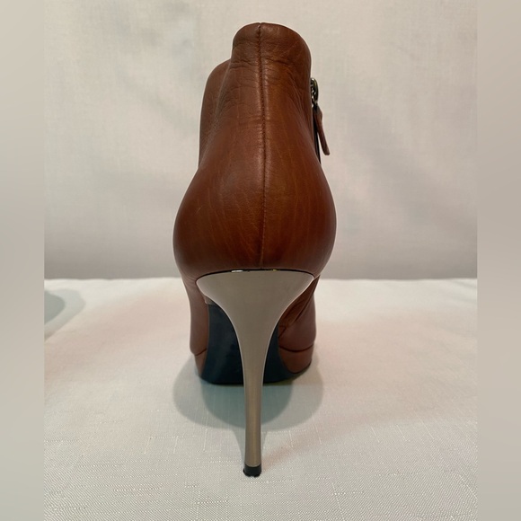 Lanvin Paris Ankle Calfskin Booties Sz US 8.5B Silver Stiletto Heel Brown - Picture 7 of 16